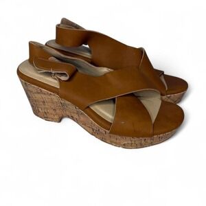 CL by Chinese Laundry tan and brown leather cork wedge sandals size 8.5